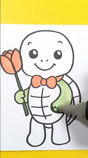 Drawing a Turtle with a Flower #turtle #tortuga #shorts #shortvideo #short #dibujos #drawing #draw
