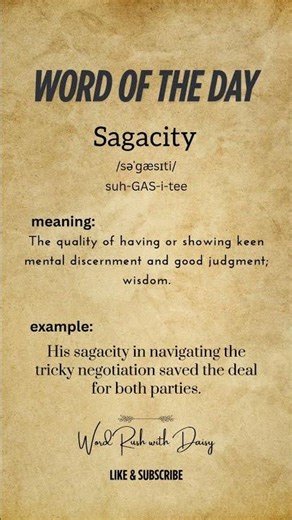 Word of the Day: Sagacity 🧠 | Meaning, Pronunciation & Example | English Vocabulary Shorts