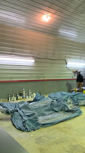 Inflatable spray booth from Vevor! I wish it had better air flow and lighting, but it does keep the dust out and overspray in 👏. Laying down primer and top coat with the Graco Contractor Equipment - North America quick shot 👌 | Beaver Creek Customs