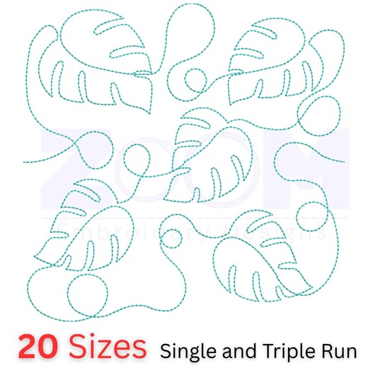 Monstera Leaf Continuous Line Quilting Design | Edge to Edge Quilt Pattern | Single & Triple Run | Embroidery and Longarm Quilt File - Etsy