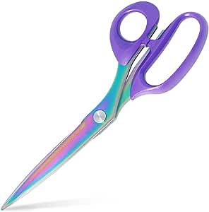 Titanium Coating Fabric Scissors, Professional Tailor Scissors, Ultra-Sharp Stainless Steel Blades, Ergonomic ABS Handle, 10.5 Inch, Rainbow&Purple