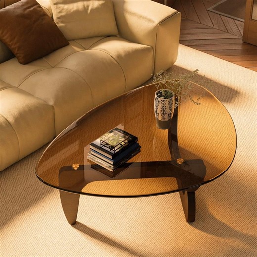 Mid-century Modern Triangle Coffee Table, Unique Wood Base, Tempered Glass Top - Etsy UK