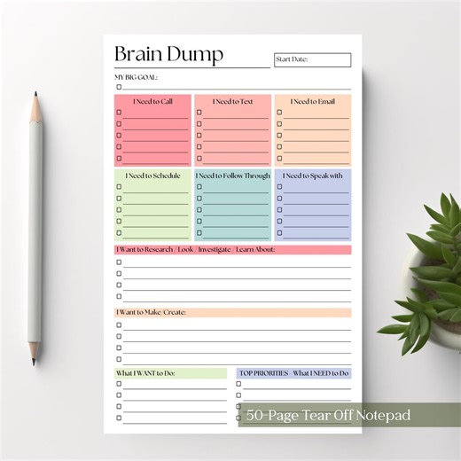 A5 Brain Dump Notepad: 50-page Daily To-do List Planner - Etsy