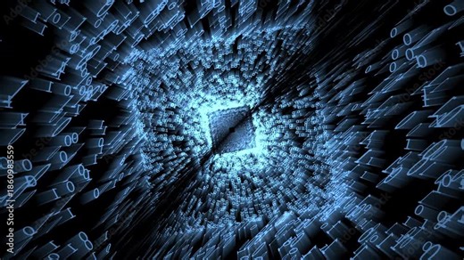 Flying Binary data numbers Form Rotating futuristic matrix square abstract