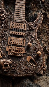 Hand-Carved Skull Guitar with Dark Artistic Details #GothicArt #CustomGuitar #DarkAesthetic #ArtDesign | The Cursed Cranium