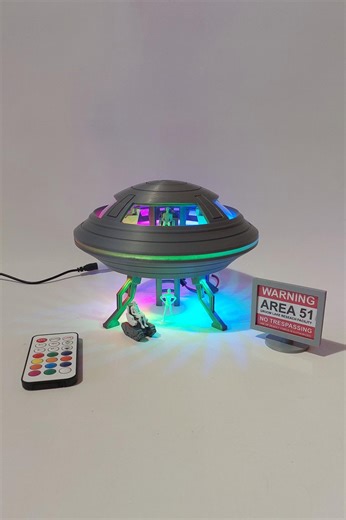 Pre Order - RGB UFO Model With Miniature Aliens - Remote Controlled Light Effects - Etsy
