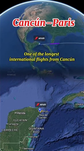 Travel Energy Official on Instagram: "From the beaches of Cancún 🇲🇽 to Paris 🇫🇷 — one of the longest nonstop international flights from Cancún ✈️🌍 Air France Flight AF651 connects Mexico directly with Europe across the Atlantic. 👇 Would you fly this route nonstop? #AF651 #AirFrance #CancunToParis #TransatlanticFlight #AviationReels"