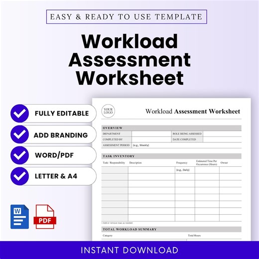 Workload Assessment Worksheet Template – Word & PDF, A4 + US Letter - Etsy UK