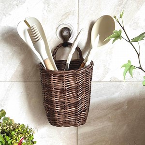 Wicker Brown Hanging Pocket Basket, Kitchen Wall Organizer - Etsy