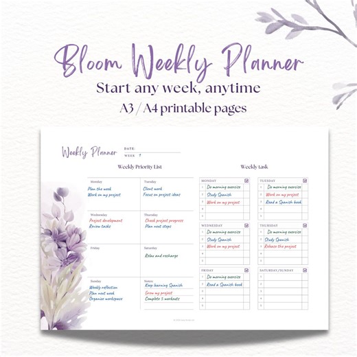 Printable Weekly Planner Pages · A3 & A4 · 2-page Set · Undated - Etsy UK