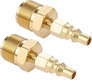 2pcs 1/4" Quick Connect Plug with 1"-20UNEF Male Thread Connect 1LB Propane Regulator Adapter, Solid Brass Propane Connect Convert Fitting for BBQ Grill, Heater Hook Up RV Trailer Gas Supply