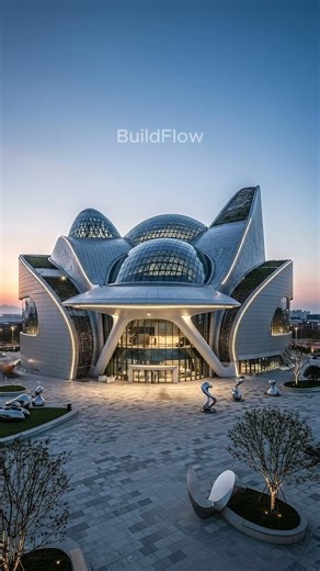 Futuristic cultural museum rise from empty land