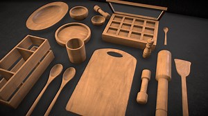 Wooden Utensils Set 1 - 3D model by _atsman_