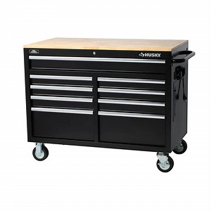 Reviews for Husky 46 in. W x 24 in. D Standard Duty 9-Drawer Mobile Workbench Tool Chest with Solid Wood Top in Gloss Black | Pg 1 - The Home Depot