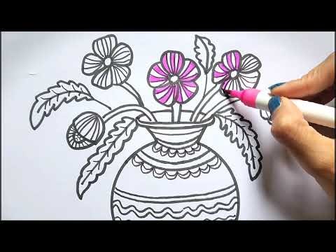 Flower pot Drawing / Fuldani drawing / Flower vase drawing easy / Flower pot design drawing