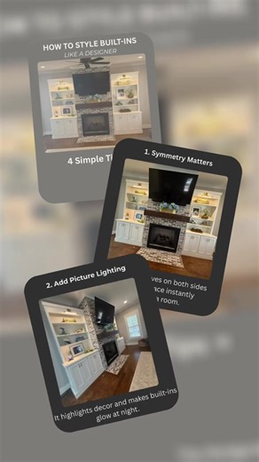 Four simple tips to style built-ins like a designer. #builtins #interiordesign #designinspiration #decorideas #cabinetdesign