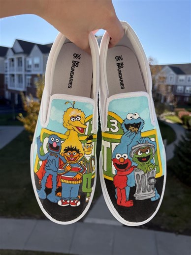 Hand-painted Sesame Street Sneakers- Size 9.5W - Etsy