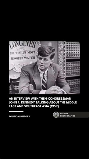 In a 1952 television interview, John F. Kennedy argued that the United States must support the rising tide of nationalism in the Middle East and Southeast Asia to prevent those regions from turning toward Communism. He criticized the traditional colonial approach, suggesting that winning the hearts and minds of local populations through economic and political reform was more effective than relying solely on military force. Credit: Longines-Wittnauer, National Archives of the United States | Hist