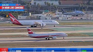 A perfect LAX moment! The Qantas 787 touches down on Runway 25L just as the American Airlines TWA Retro livery 737 takes off from Runway 25R. Catch all the nonstop airport action on the Airline Videos Live 24/7 broadcast from high atop the H Hotel. Watch on YouTube ➡️ https://www.youtube.com/live/uPtK5Z-e9no?si=dEysDSYezvUISDqc | AIRLINE VIDEOS