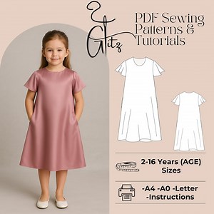 Girls Dress Sewing Pattern Girls Tent Dress Short Flare Sleeve Dress Pattern for Kids Simple Loose Dress Beginner Pattern 2-16Y - Etsy