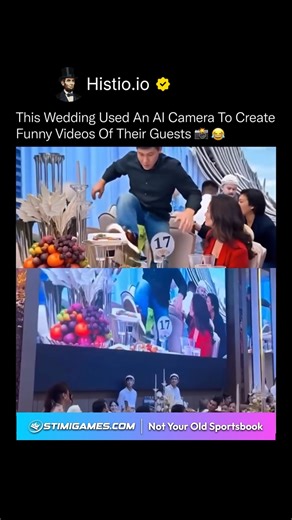 HISTIO on Instagram: "This wedding turned guests into live entertainment using artificial intelligence and generative AR 🤖✨ Instead of a traditional photo booth, an AI-powered camera system scanned guests in real time and mapped their facial geometry, expressions, and body movements. That data was instantly fed into generative augmented reality, overlaying animated effects, characters, and visual jokes directly onto people on screen. The result felt less like a camera and more like a live comed
