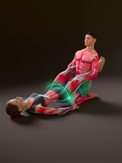 Pull gently to create traction through the spine, then wiggle side to side to help release lower-back tension. #lowerbackpain #spinedecompression #sciatica #backstretch #mobility #stretch #synermuscle