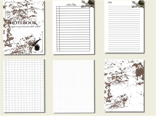 Vintage Style Digital Notebook: White & Brown Ink Theme (printable PDF) - Etsy