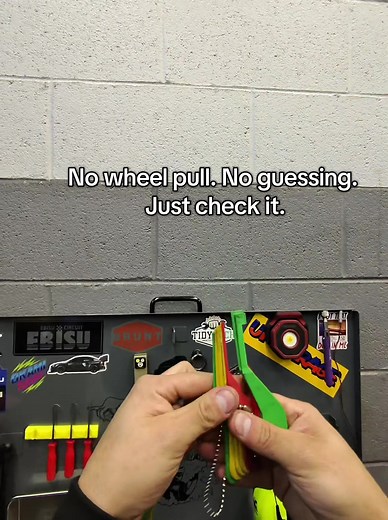 Quick brake check without pulling the wheel. This pad thickness gauge makes it stupid easy to see where your brakes are actually at. No guessing, no extra work. #tiktokshoprestock #mechaniclife #carmaintenance #autotools #garagecheck