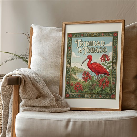Trinidad & Tobago Wall Art, Caribbean Travel Poster, Scarlet Ibis Botanical Print (digital Download) - Etsy