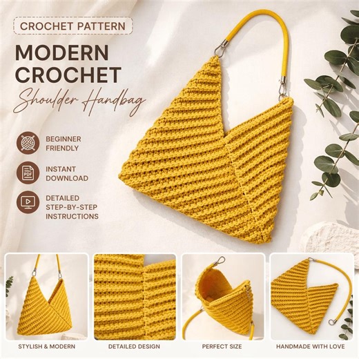 Textured Crochet Hobo Bag Pattern | Modern Shoulder Handbag Tutorial (PDF) - Etsy