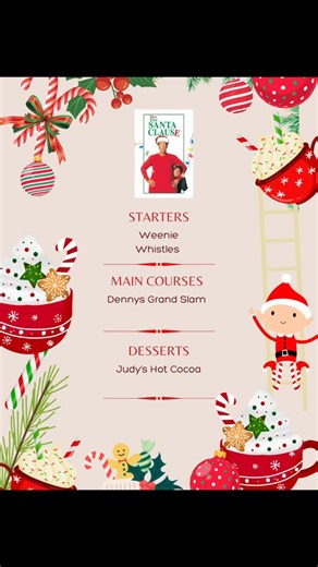 Samantha Irving on Instagram: "Eat the movie! 🍿 The Santa Clause 🎅 This week on eat the movie, The Santa Clause Denny’s Grand Slam Judy’s hot cocoa And Weenie Whistles!! Delicious and Festive #christmas #eatthemovie #dinnerandamovie #christmasmagic #thesantaclause"