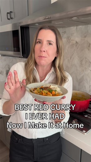 Thai red curry in one pot and it’s packed with veggies 🍛 This is loaded with yams, cabbage, snap peas, bell pepper, and leeks in a creamy coconut curry sauce. You can keep it vegetarian or add chicken or shrimp. Everything cooks in one pot so cleanup is easy. FULL RECIPE: INGREDIENTS: 3 tbsp oil 1 leek (chopped) 1 small yam (cubed) 1 cup cabbage, ½ green bell pepper, 1 cup snap peas 2 tsp fresh ginger, 2 cloves garlic 1-6 tbsp red curry paste (adjust to heat preference) 1½ cups chicken broth 14