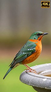 This 20-second 4K close-up captures the pure lyricism of this radiant bird singing on the rim of a garden birdbath — a compact cinematic burst that feels like a private concert in your backyard. Right away you’ll notice the warm, domestic palette and the exceptionally clean vocal recording: the opening phrase is bright and flutelike, followed by a repeated, melodious motif that carries beautifully in the quiet suburban soundscape. For viewers who love authentic birdsong and high-quality bird sou