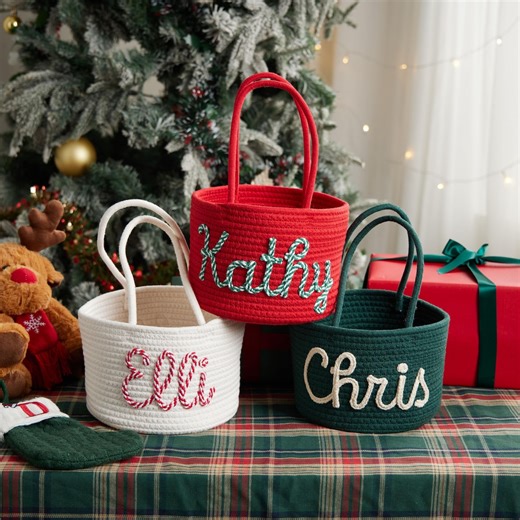 Personalized Christmas Cotton Basket: Custom Name Merry Christmas Bag,custom Baby Shower Name Basket,toys Storage,nursery Gift,pet Basket - Etsy