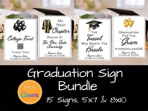 Editable Graduation Party Signs Template Bundle | Printable 2026 Table Signs | Custom Canva Designs