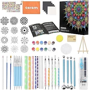 Mandala Dotting Tools Kit with Acrylic Paints and Reusable Stencils - Dot Art Set for Rock Painting, DIY Craft Project, Home Decor Drawing Activity