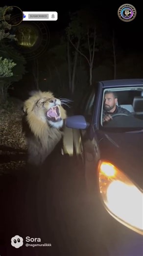 Lion Attacks Car at Night 😱 #lionattack #wildlife #scarymoments #forestnight #shots #shrots #viral