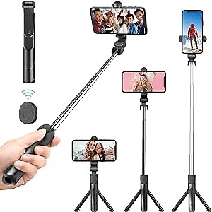 Selfie Stick Tripod with Wireless Remote, Extendable & Portable Selfie Stick- Phone Tripod Stand Compatible with iPhone 14 13 12 11/Galaxy/Huawei, etc.