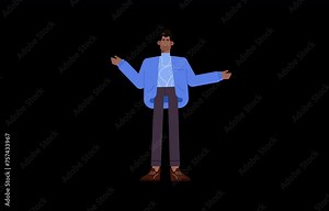 2D Animated Black Dark Skinned Man Character Talking and Explaining With Hand Gesture. Alpha Channel.