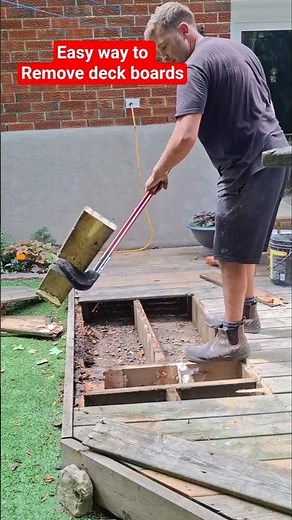 Easiest way to remove deck boards is with this deck demo tool #deck #deckbuilding #demolition #diy