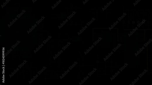 Video animation with schematic diagram of electronic device. Drawing electrical circuit with capacitor, resistor, diode, led, microcontroller, integrated circuit. Animated motion effect.