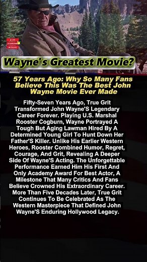 57 Years Ago, John Wayne Made His Greatest Western Ever #shortvideo #hollywood #johnwayne