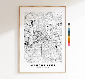 Manchester Map Print - Minimalist City Map Poster - Map Art - UK - Manchester Print - Manchester Poster - Different Colours Available - Etsy