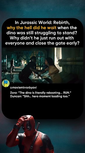 The Funniest Serious Moment in Jurassic World History 😂 Dino still booting up and Duncan stood there waiting like he needed dramatic lighting first In Jurassic World: Rebirth, there's a tunnel escape scene where Zora is begging Duncan to run while the mutated raptor like dino is still struggling to stand, and Duncan just stays there trying to force a "hero moment." This is peak movie logic, peak dramatic delay, and easily one of the funniest unintentional suspense scenes in Jurassic World histo