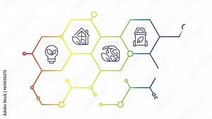 Animated green solutions infographic. Eco technologies. Looped HD info chart footage on white with alpha channel transparency. Flowchart animation with icons, blank space and step sequence