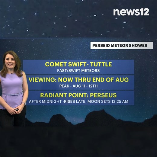 14K views · 72 reactions | The well known summertime meteor shower is back! 朗 Meteorologist Michele Powers says it will peak this weekend and the weather looks like it will cooperate nicely - https://bit.ly/46DZhvr | News 12 New Jersey | Facebook