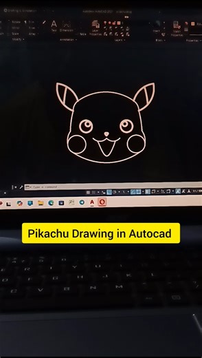 Pikachu Drawing in Autocad 2d #autocad #solidworks #mechanical #designengineer #shorts
