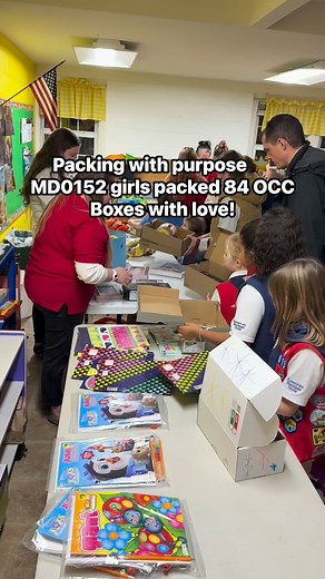 AHG Troop MD0152 packed 84 boxes with love for Operation Christmas Child #ahgmd0152 #FaithInAction #operationchristmaschild #serveothers | American Heritage Girls Troop 0152