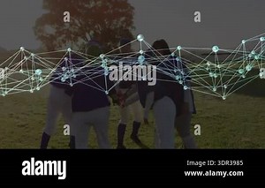 Softball teammates huddling in field at sunset with animated network lowering and revealing unity. Team, collaboration, sportsmanship, harmony, outdoor, camaraderie, athletic Stock Video Footage - Alamy