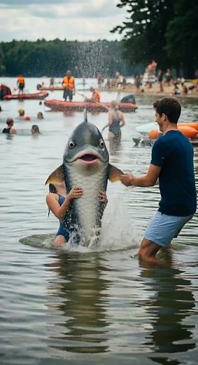 😱🥵Giant Catfish Attacks Girl In Lake! Panic Watch The Shocking Moment #catfish #wildlife #viral
